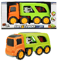 Toi Toys truck met 2 hulpdienstvoertuigen 45 cm oranje/groen - thumbnail