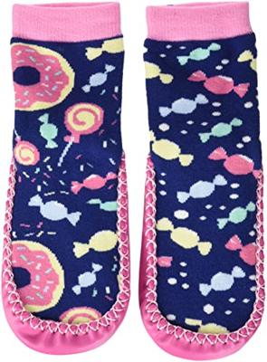Playshoes soksloffen marine | roze snoepjes Maat