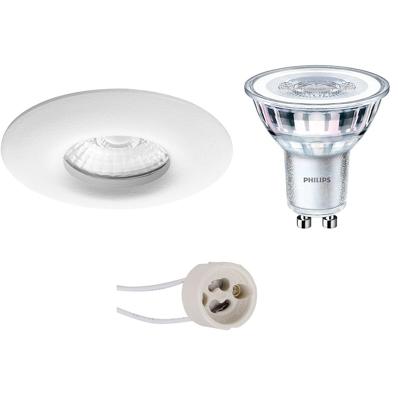 GU10 Inbouwspot Set - Mat Wit - Inbouw Rond - Waterdicht IP65 - Philips - CorePro 827 36D - Dimbaar - Pragmi Luno Pro - 3W - Warm Wit 2700K - Ø82mm