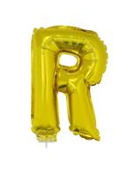 Folieballon Letter &apos;R&apos; Goud Met Stokje - thumbnail
