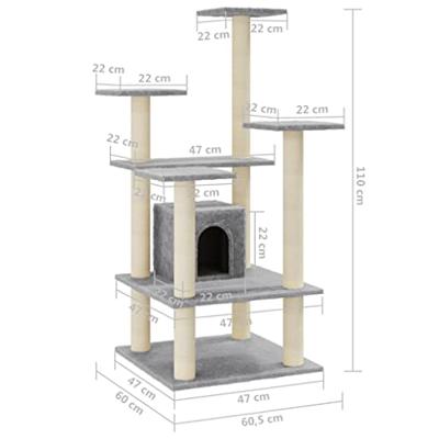 VidaXL Kattenkrabpaal met sisal krabpalen 110 cm lichtgrijs