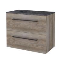 Badmeubelset BWS Salt 80x46cm Met Grepen 2 Lades Met Wastafel Hardsteen 1 Kraangat Scotch Oak - thumbnail