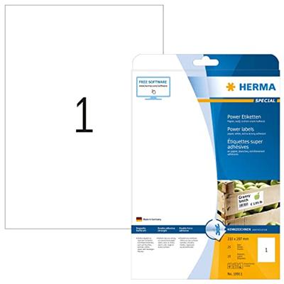 Herma 10911 Zelfklevende etiketten 210 x 297 mm Papier Wit 25 stuk(s) Permanent hechtend Inkjet, Laser (zwart/wit), Laser (kleur), Kopiëren (zwart/wit),