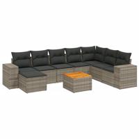 9-delige Loungeset met kussens poly rattan grijs - thumbnail