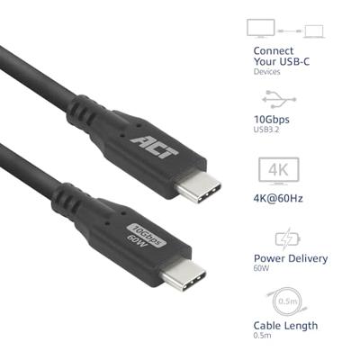 ACT USB 3.0 10Gbps 60W USB Type-C 0.5m ACT USB 3.0 10Gbps 60W USB Type-C 0.5m