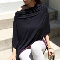 Yoga Poncho Kort 'Sukha' Zwart S/M - thumbnail