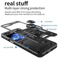 Lunso - Samsung Galaxy Z Flip5 - Armor backcover hoes met ringhouder - Zwart - thumbnail