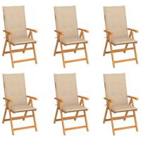 Tuinstoelen 6 st met beige kussens massief teakhout - thumbnail