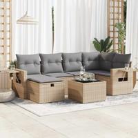6-delige Loungeset met kussens poly rattan gemengd beige - thumbnail