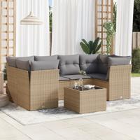 7-delige Loungeset met kussens poly rattan beige - thumbnail