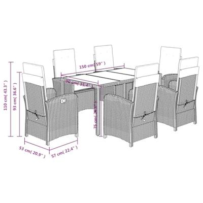 7-delige Tuinset met kussens poly rattan grijs