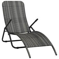 VidaXL Ligbed inklapbaar poly rattan grijs - thumbnail