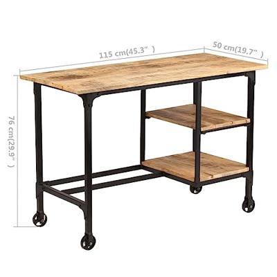 Bureau met inklapbaar krukje 115x50x76 cm massief mangohout