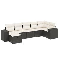7-delige Loungeset met kussens poly rattan zwart - thumbnail