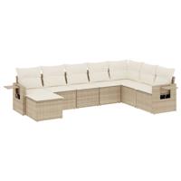 8-delige Loungeset met kussens poly rattan beige - thumbnail