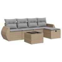 6-delige Loungeset met kussens poly rattan beige - thumbnail