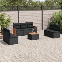 8-delige Loungeset met kussens poly rattan zwart - thumbnail