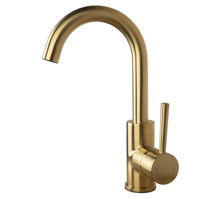 Wastafelmengkraan Boss & Wessing Colorato Ensy Draaibare Gebogen Uitloop Geborsteld Goud Aqua Splash