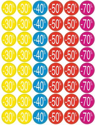 Agipa kortinglabel van -30% tot -70%, geassorteerde kleuren