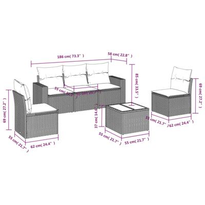 6-delige Loungeset met kussens poly rattan beige - thumbnail