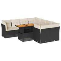 9-delige Loungeset met kussens poly rattan zwart - thumbnail