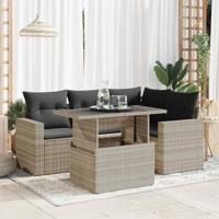 5-delige Loungeset met kussens poly rattan lichtgrijs - thumbnail