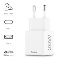 Hama Snellader 1x USB-C PD 1x USB-A QC Mini-oplader 20 W Wit - thumbnail