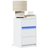 Nachtkastje met LED-verlichting bewerkt hout wit - thumbnail