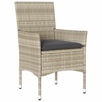 3-delige Tuinset met kussens poly rattan en glas grijs