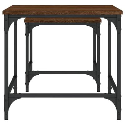 2-delige Tafeltjesset bewerkt hout bruin eikenkleur