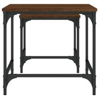 2-delige Tafeltjesset bewerkt hout bruin eikenkleur - thumbnail