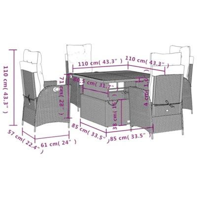 5-delige Tuinset met kussens poly rattan grijs