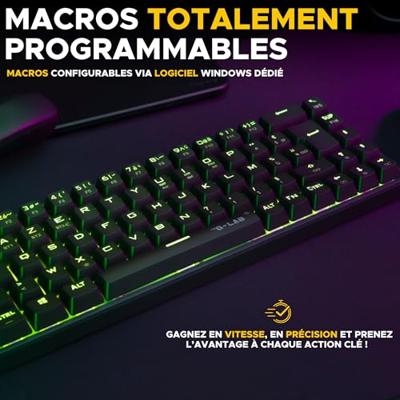 The G-Lab - Keyz Titanium – gaming-toetsenbord 65% AZERTY, USB – mechanisch toetsenbord switch rood – RGB 100% aanpasbaar, anti-ghosting, programmeerbare macro's – voor pc, PS4, PS5, Xbox – nieuw