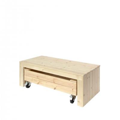 Houten Zandbak Op Wielen Met Bankje - 120 CM