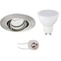 LED Inbouwspot Set GU10 - Mat Nikkel - Kantelbaar - Warm Wit 3000K - Ø92mm - thumbnail