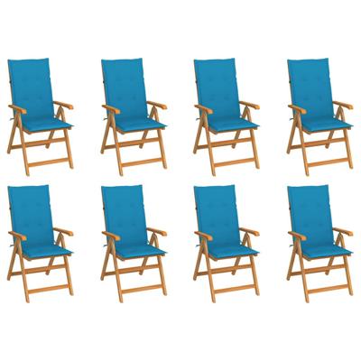 Tuinstoelen 8 st verstelbaar met kussens massief teakhout