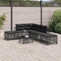 3-delige Loungeset met kussens poly rattan zwart - thumbnail