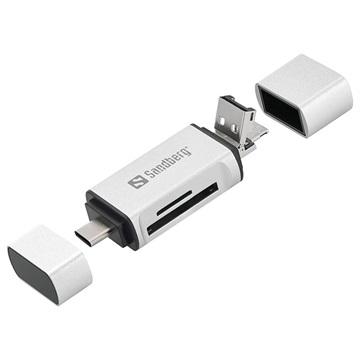 Sandberg Card Reader USB-C+USB+MicroUSB geheugenkaartlezer Zilver