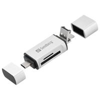 Sandberg Card Reader USB-C+USB+MicroUSB geheugenkaartlezer Zilver - thumbnail