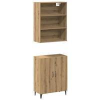 Dressoir met wandkast bewerkt hout artisanaal eikenkleur - thumbnail