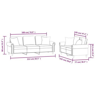 3-delige Loungeset met kussens fluweel lichtgrijs - thumbnail