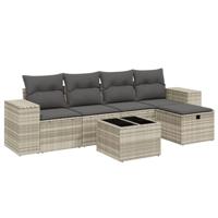 6-delige Loungeset met kussens poly rattan lichtgrijs - thumbnail