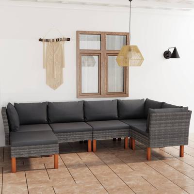6-delige Loungeset met kussens poly rattan grijs