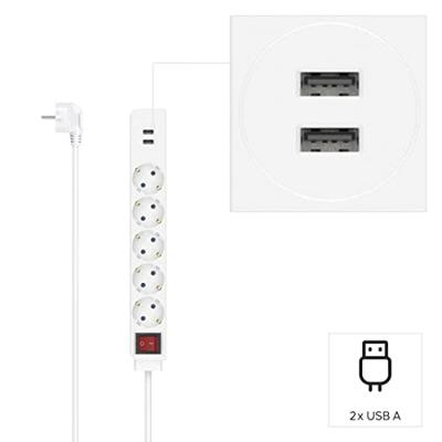 Hama Stekkerdoos 5-voudig USB-A 17W Schakelaar 1,4 M Wit Hama Stekkerdoos 5-voudig USB-A 17W Schakelaar 1,4 M Wit