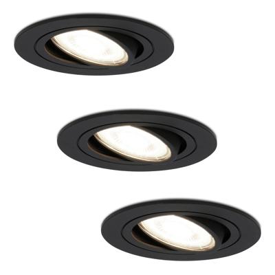 Set van 3 Miro LED inbouwspots - GU10 4 Watt 345 Lumen - 4000K Neutraal wit - Dimbaar - Rond - Kantelbaar - IP20 Voor binnen - Zwart