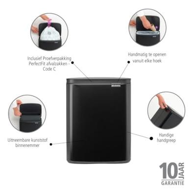 Brabantia Bo afvalemmer 12 liter matt black Brabantia Bo afvalemmer 12 liter matt black