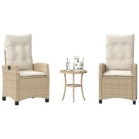 3-delige Bistroset met kussens poly rattan beige - thumbnail