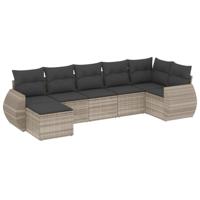 7-delige Loungeset met kussens poly rattan lichtgrijs - thumbnail