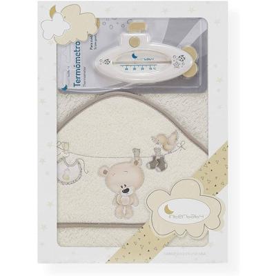 Interbaby Badcape En Thermometer 100 Cm Katoen Beige 2-delig Interbaby Badcape En Thermometer 100 Cm Katoen Beige 2-delig