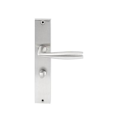 Hardbrass Deurkruk Naxos op rechthoekig langschild WC63/8mm - RVS Hardbrass Deurkruk Naxos op rechthoekig langschild WC63/8mm - RVS